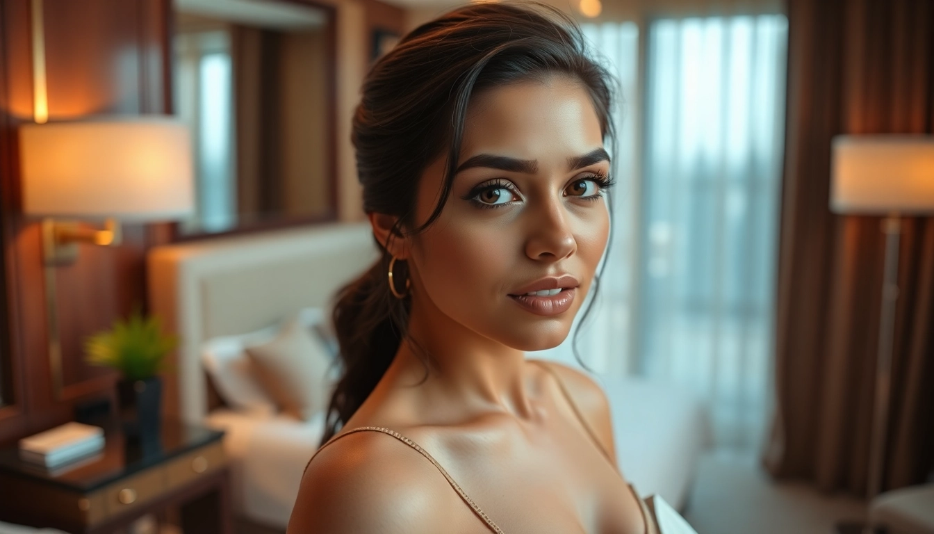 Confident Bangalore Call Girl in elegant attire inviting in a luxurious setting, emphasizing sophistication and allure for discreet companionship.