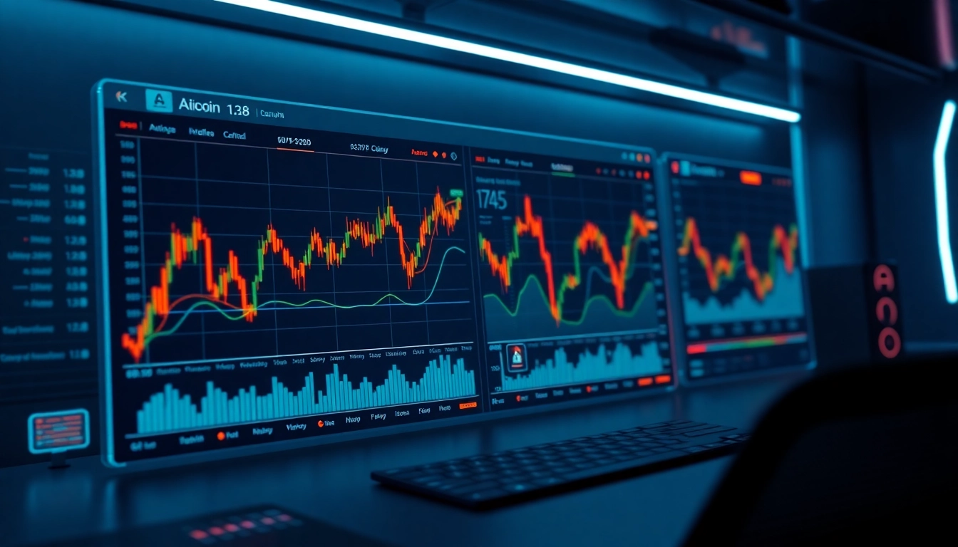 Visual of aicoin trading platform with real-time market charts, emphasizing security and dynamic data analysis for users.
