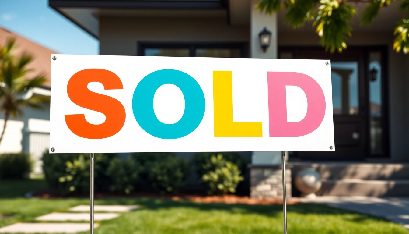 A vibrant sold sign displayed prominently in front of a house, attracting real estate attention.