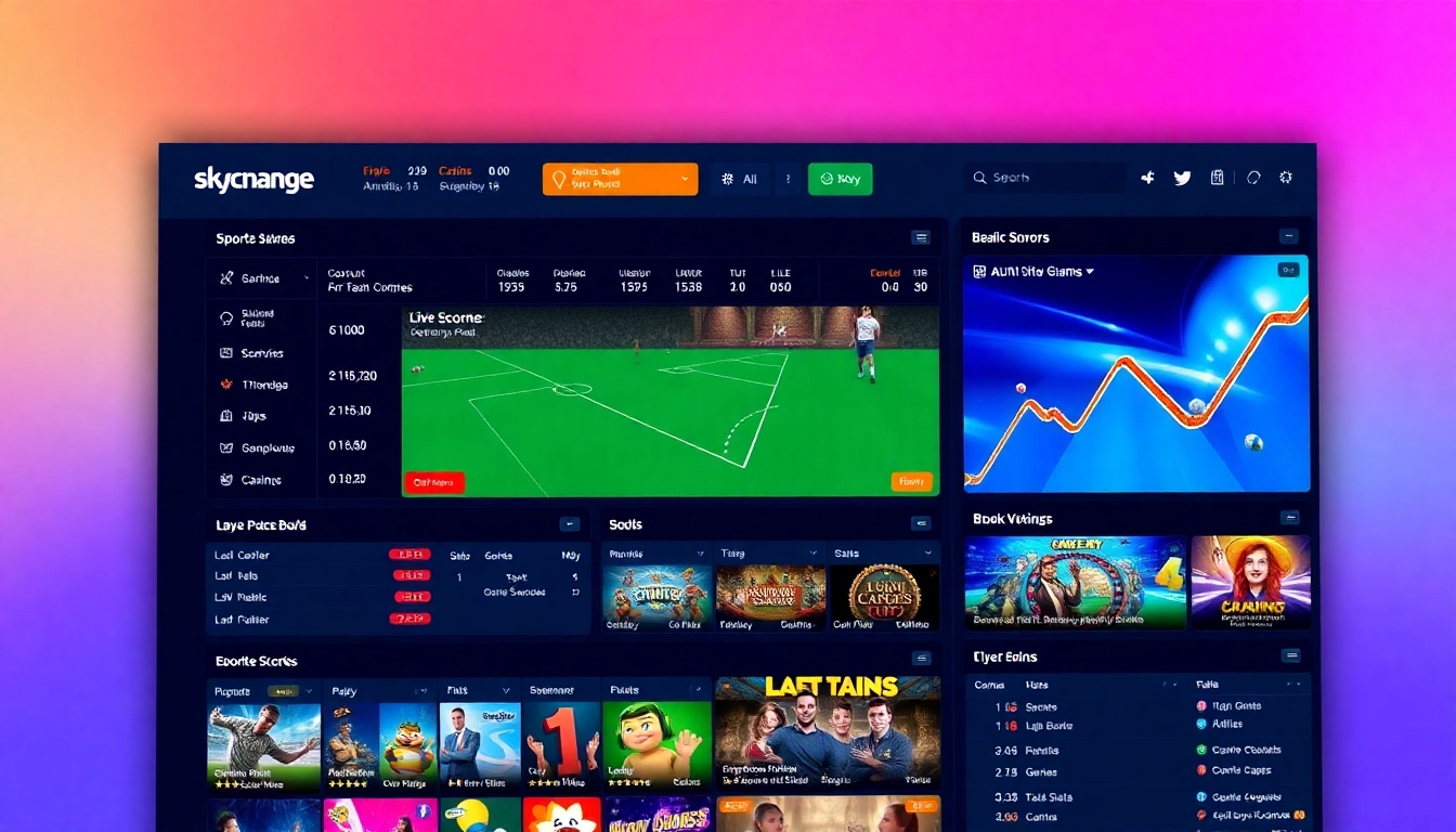 Sky Exchange platform features a lively betting interface with sports and casino games to attract users.