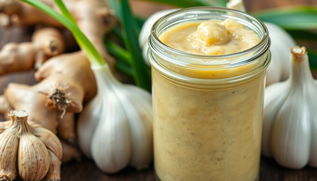 High-quality Ginger Garlic Paste with fresh ginger and garlic ingredients in a clean jar for